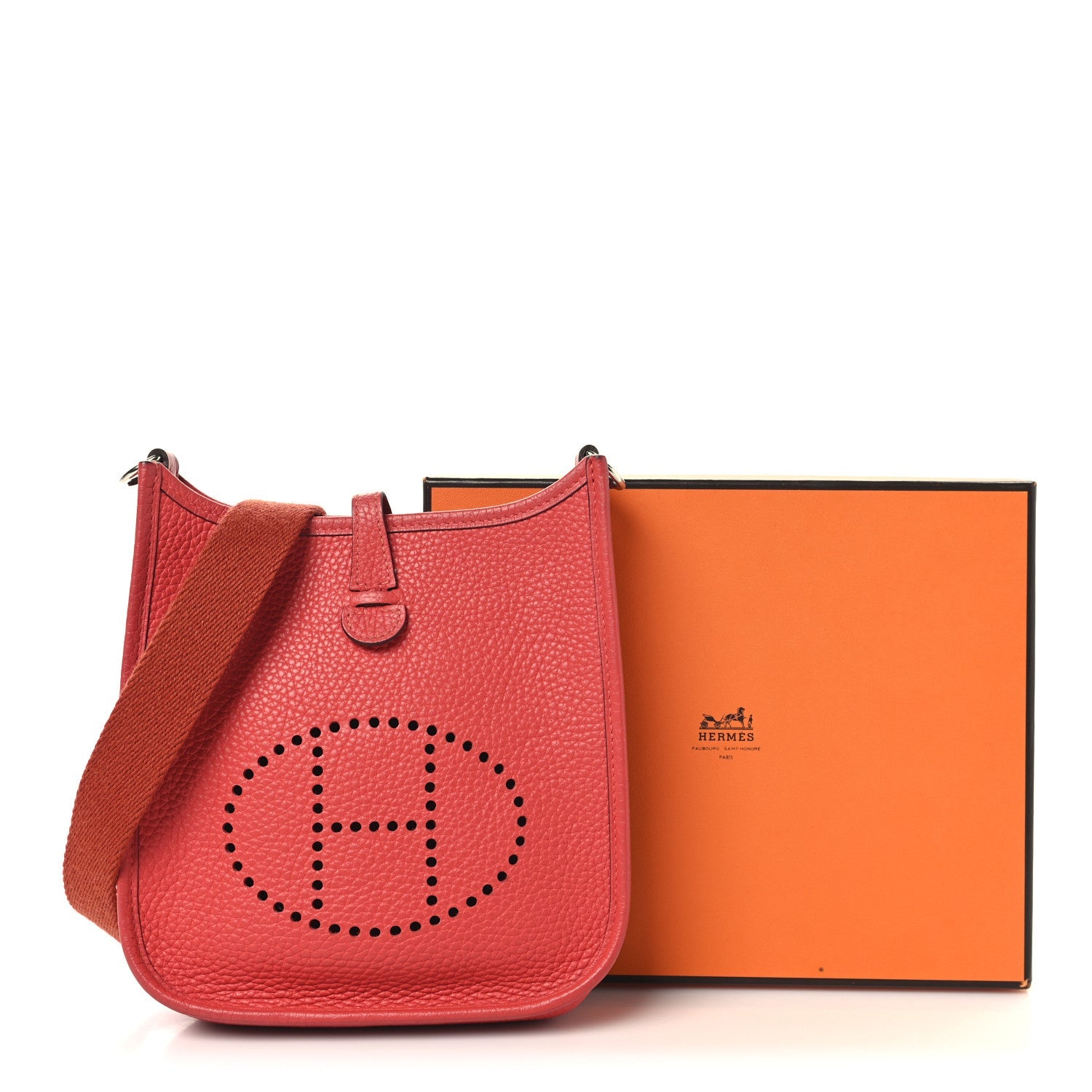 HERMES MINI EVELYNE TPM BRIQUE ROUGE PIVOINE TAURILLON CLEMENCE SILVER HARDWARE