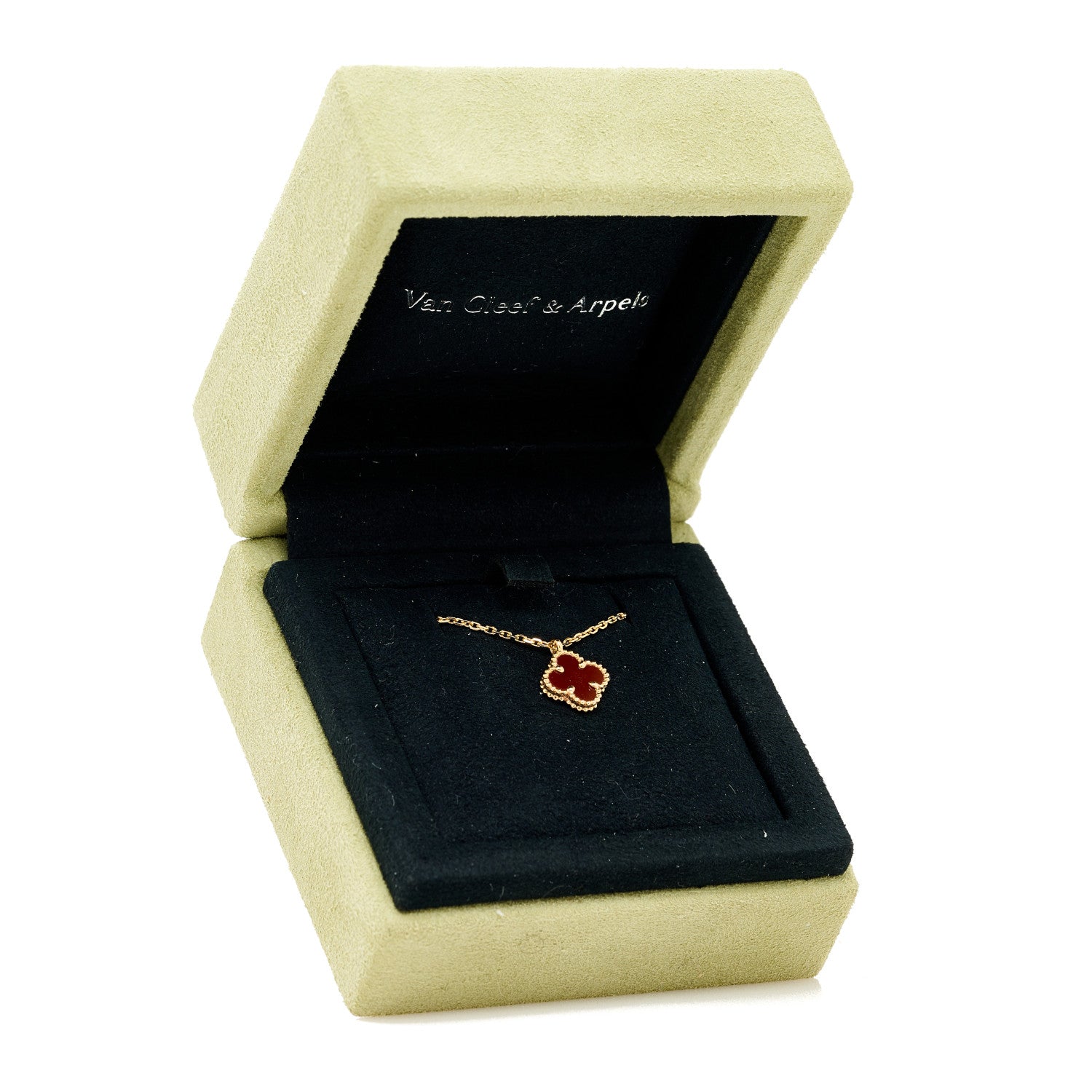 Van Cleef & Arpels 18K Rose Gold Carnelian Sweet Alhambra Pendant Necklace