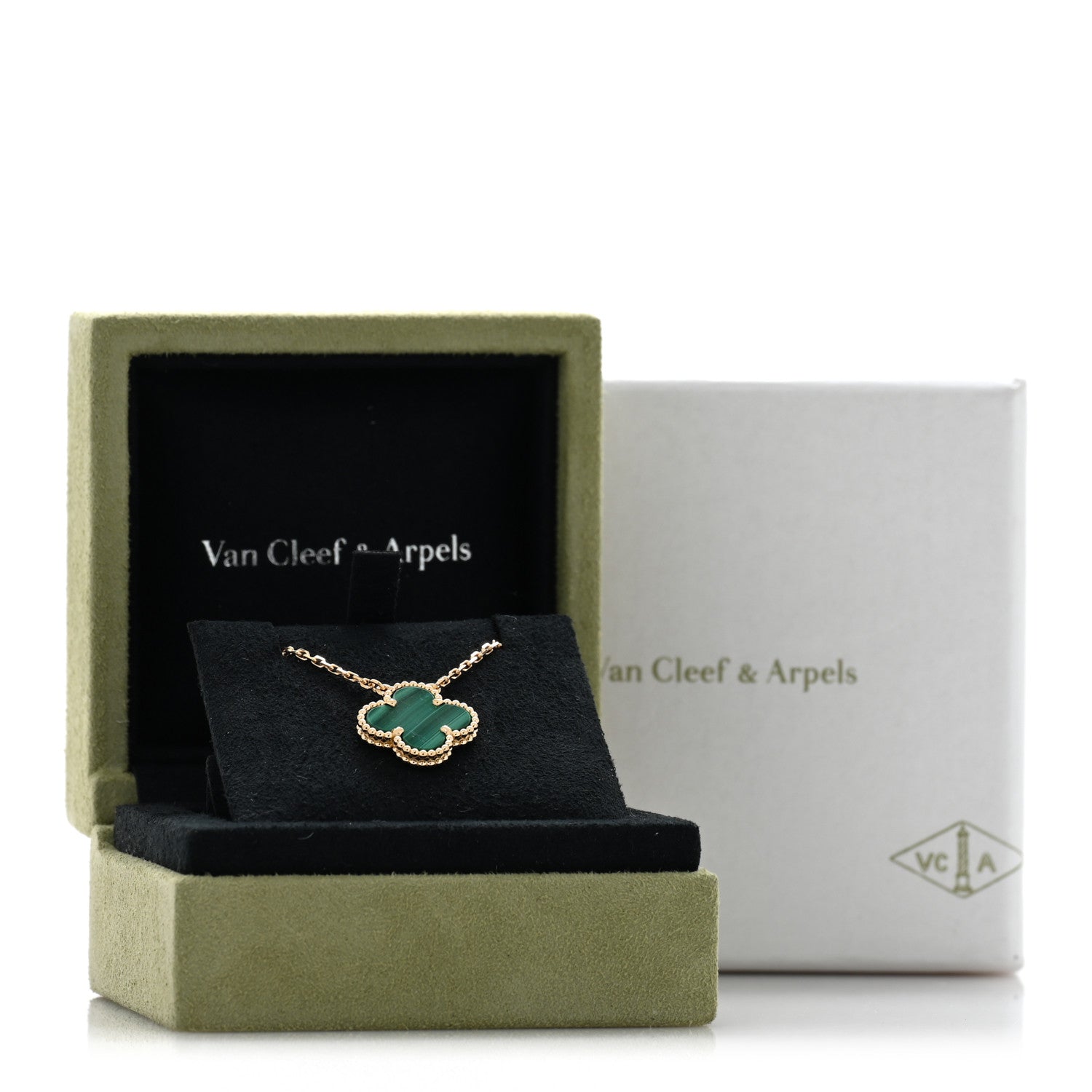 Van Cleef & Arpels 18K Yellow Gold Malachite Vintage Alhambra Pendant Necklace