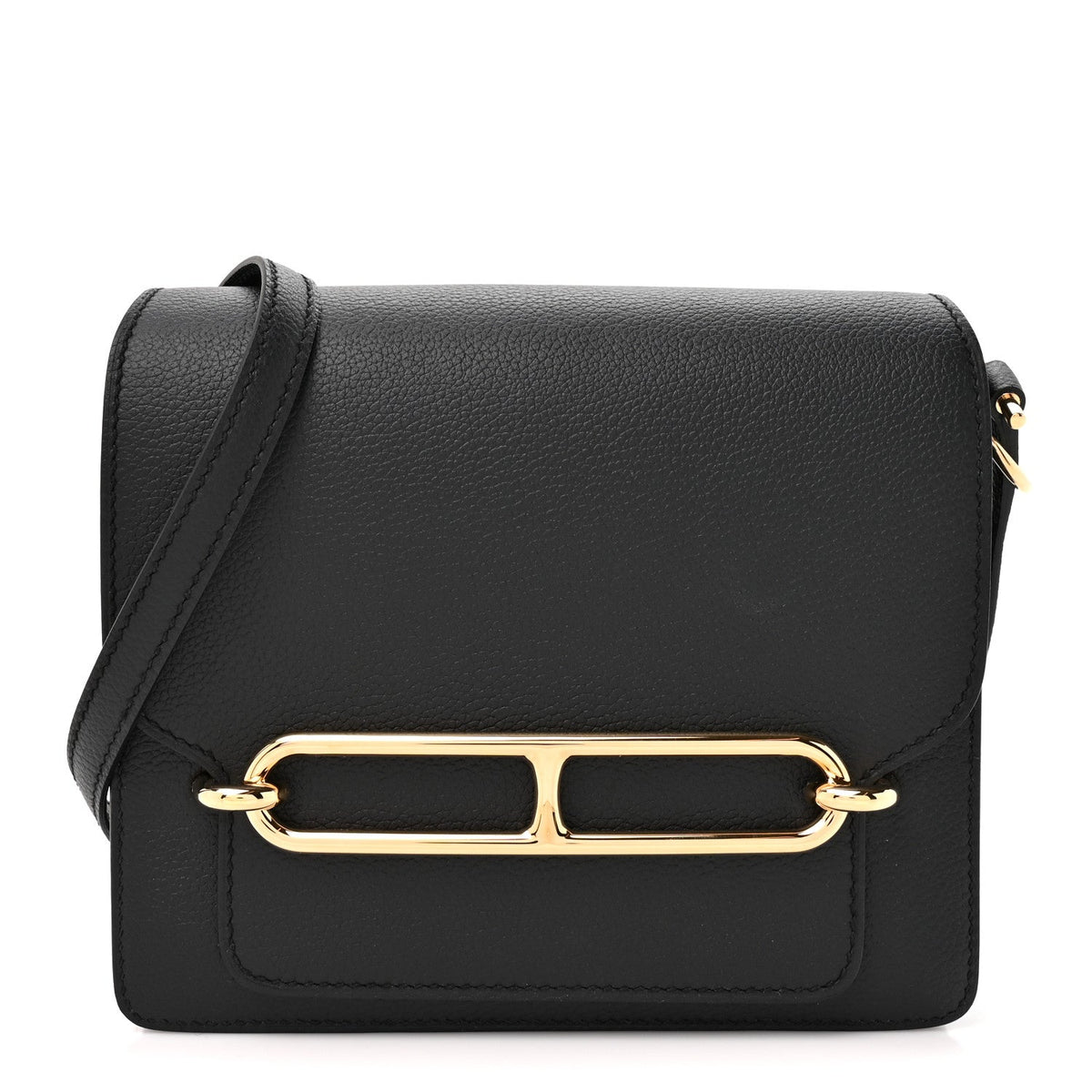 エルメス ミニルリ Black エバーグレイン ゴールド金具 HERMES ROULIS BLACK EVERGRAIN GOLD HARDWARE