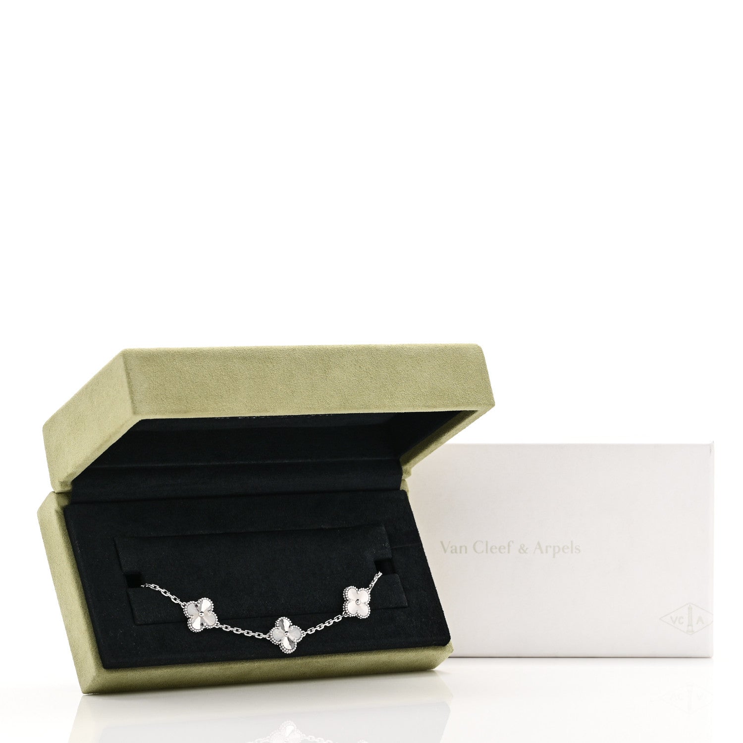 Van Cleef & Arpels 18K White Gold 5-Motif Guilloche Vintage Alhambra Bracelet