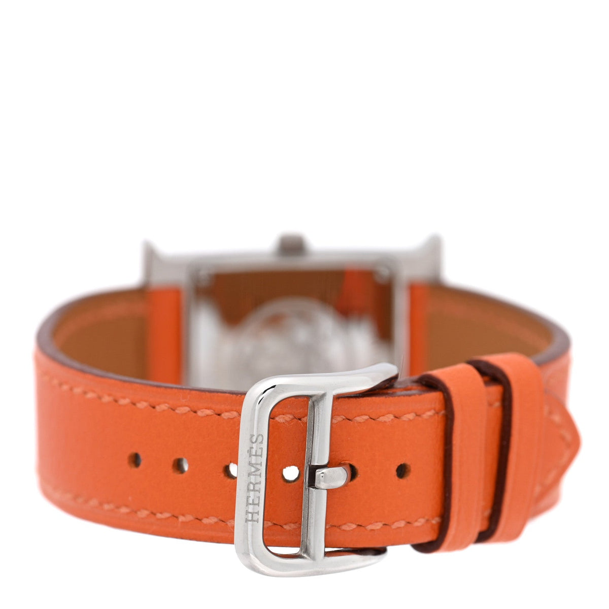 HERMES H WATCH 21mm STAINLESS STEEL ORANGE SWIFT