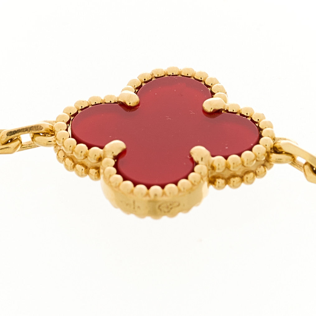 Van Cleef & Arpels 18K Yellow Gold Carnelian 5 Motif Vintage Alhambra Bracelet
