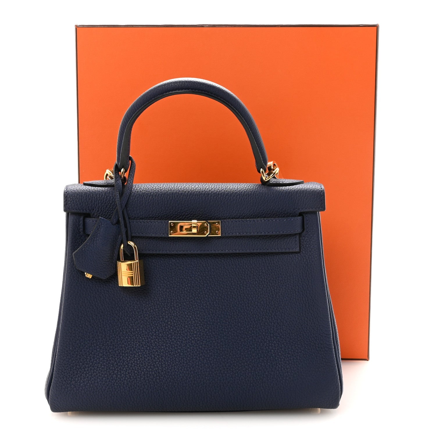 HERMES KELLY 25 RETOURNE BLEU SAPHIR TOGO GOLD HARDWARE