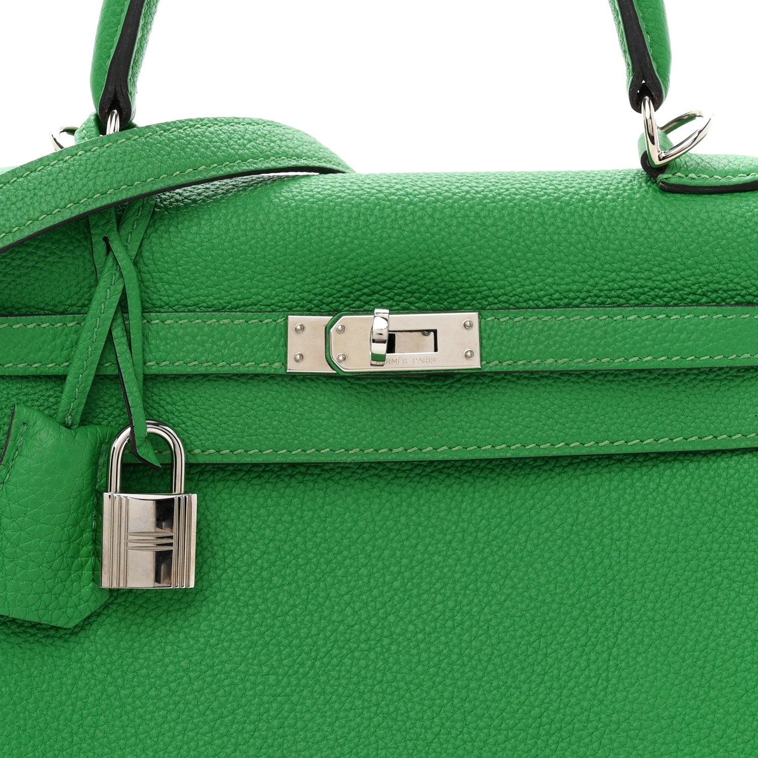 HERMES KELLY 25 SELLIER BAMBOU TOGO SILVER HARDWARE
