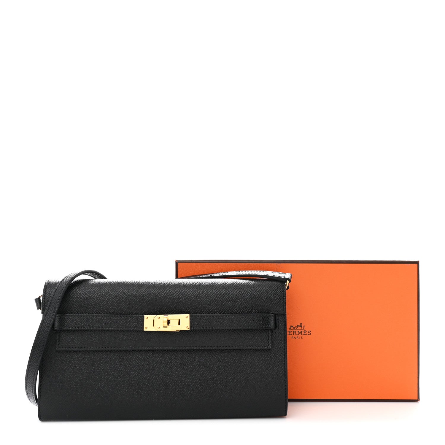 HERMES KELLY TO GO WALLET BLACK EPSOM GOLD HARDWARE