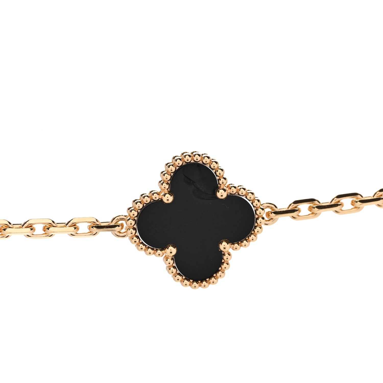 Van Cleef & Arpels 18K Yellow Gold Black Onyx 20-Motif Vintage Alhambra Necklace