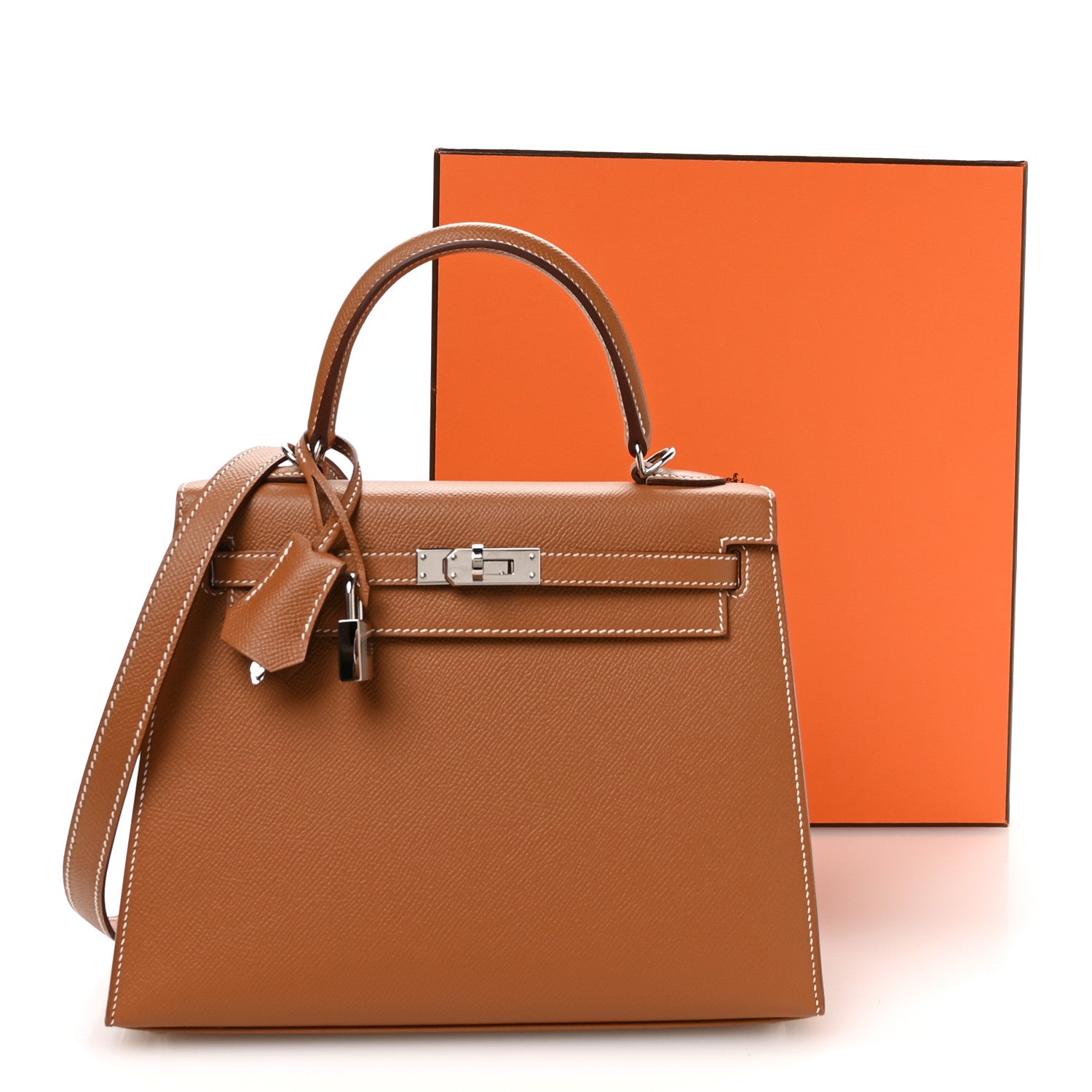 HERMES KELLY 25 SELLIER GOLD EPSOM SILVER HARDWARE