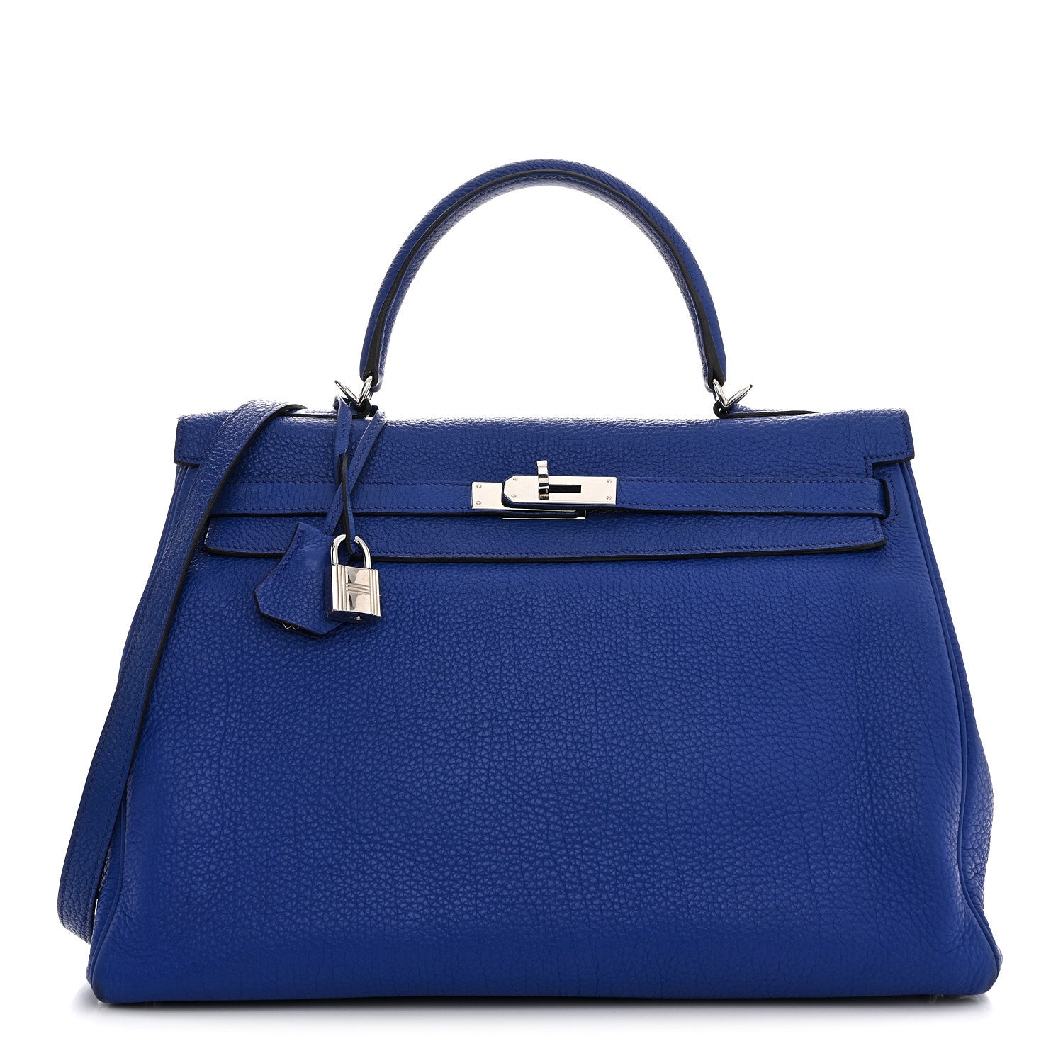 HERMES KELLY 35 RETOURNE BLEU ELECTRIQUE TOGO SILVER HARDWARE