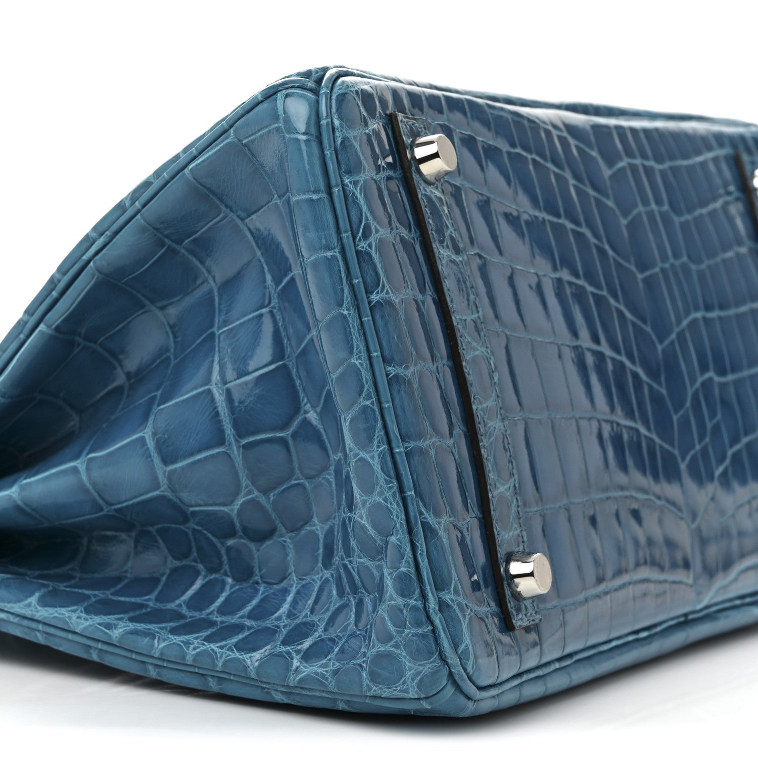 HERMES Birkin 30 Bleu Izmir Shiny Niloticus Crocodile Silver Hardware