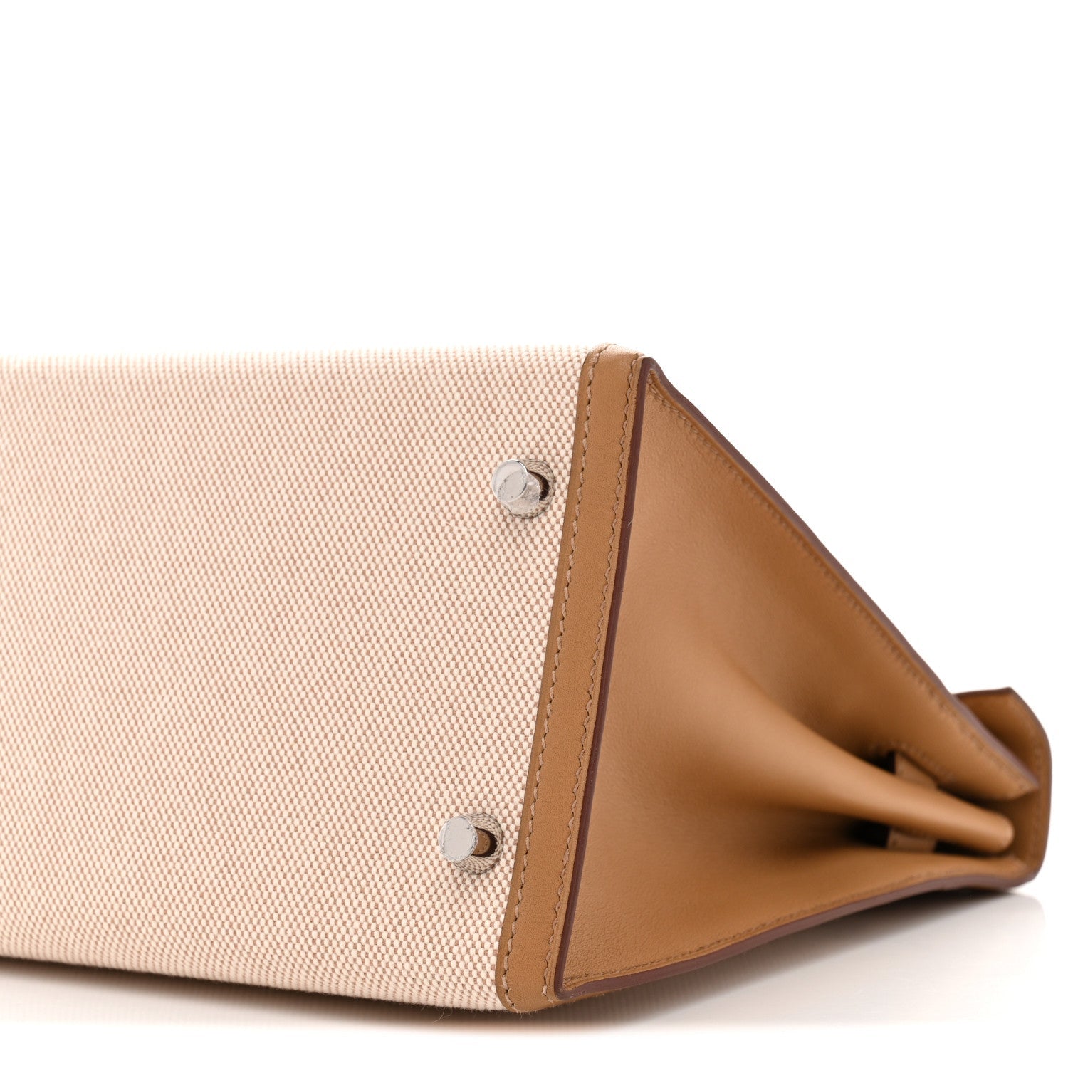 HERMES KELLY 28 SELLIER ECRU BISCUIT TOILE H / SWIFT SILVER HARDWARE