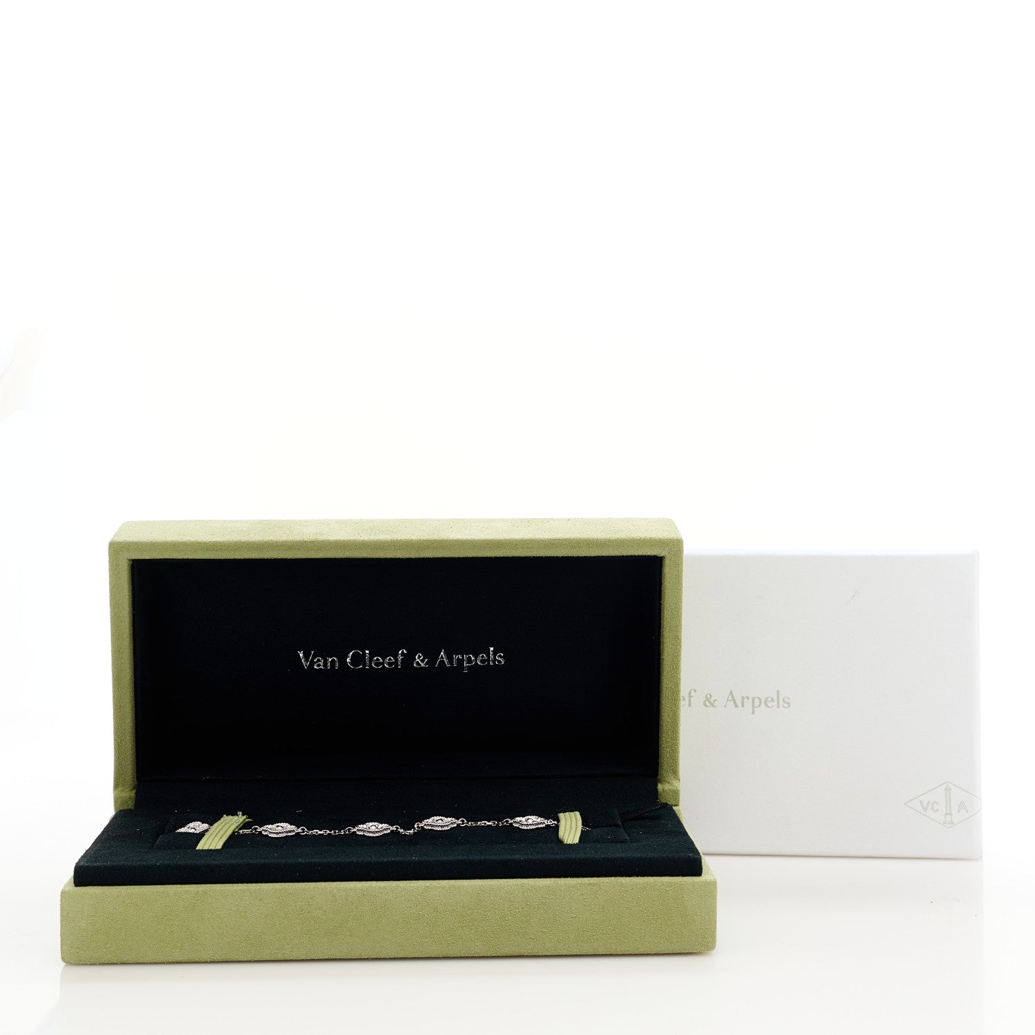 Van Cleef & Arpels 18K White Gold Diamond 6 Motif Sweet Alhambra Bracelet