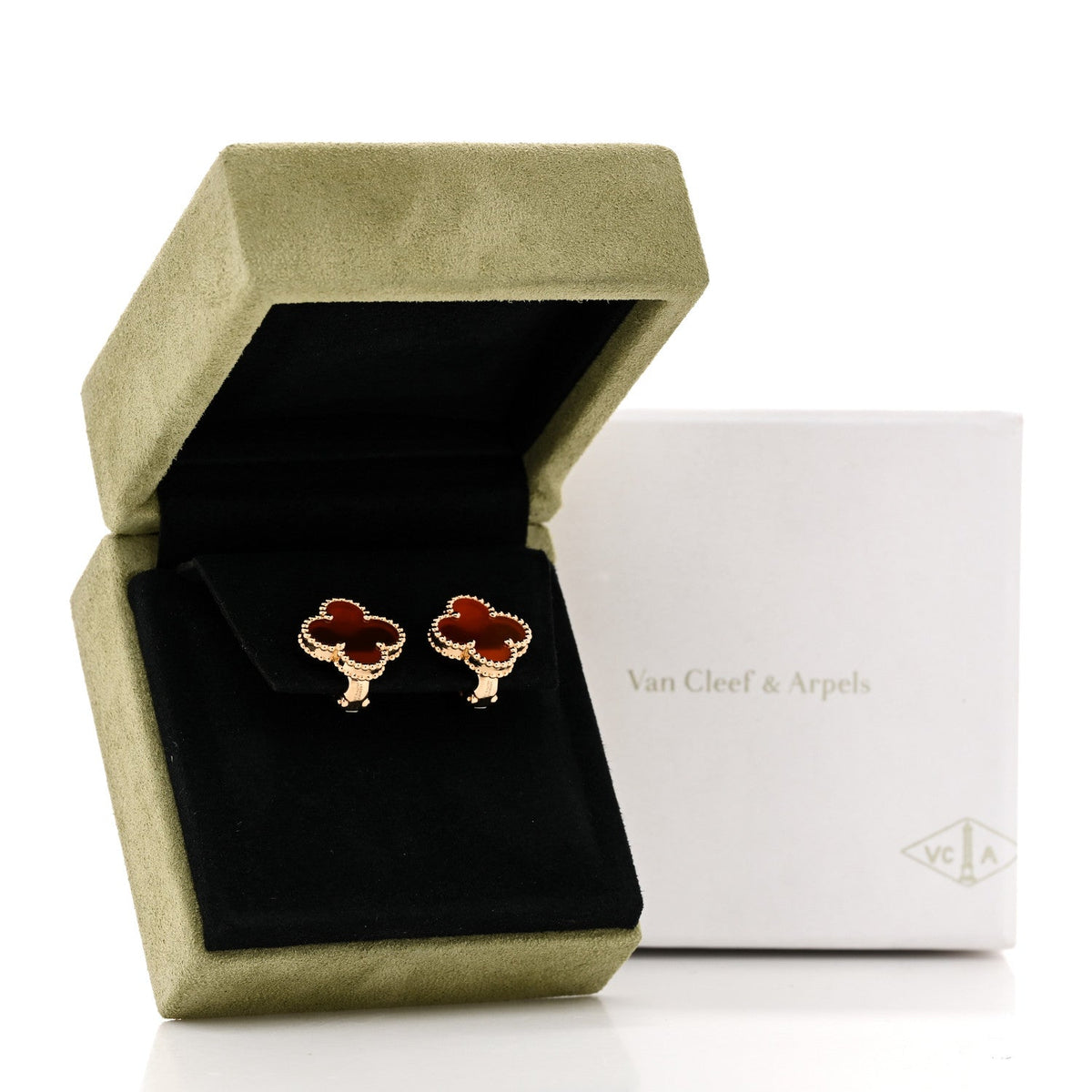Van Cleef & Arpels Vintage Alhambra Earrings Carnelian 18K Yellow Gold