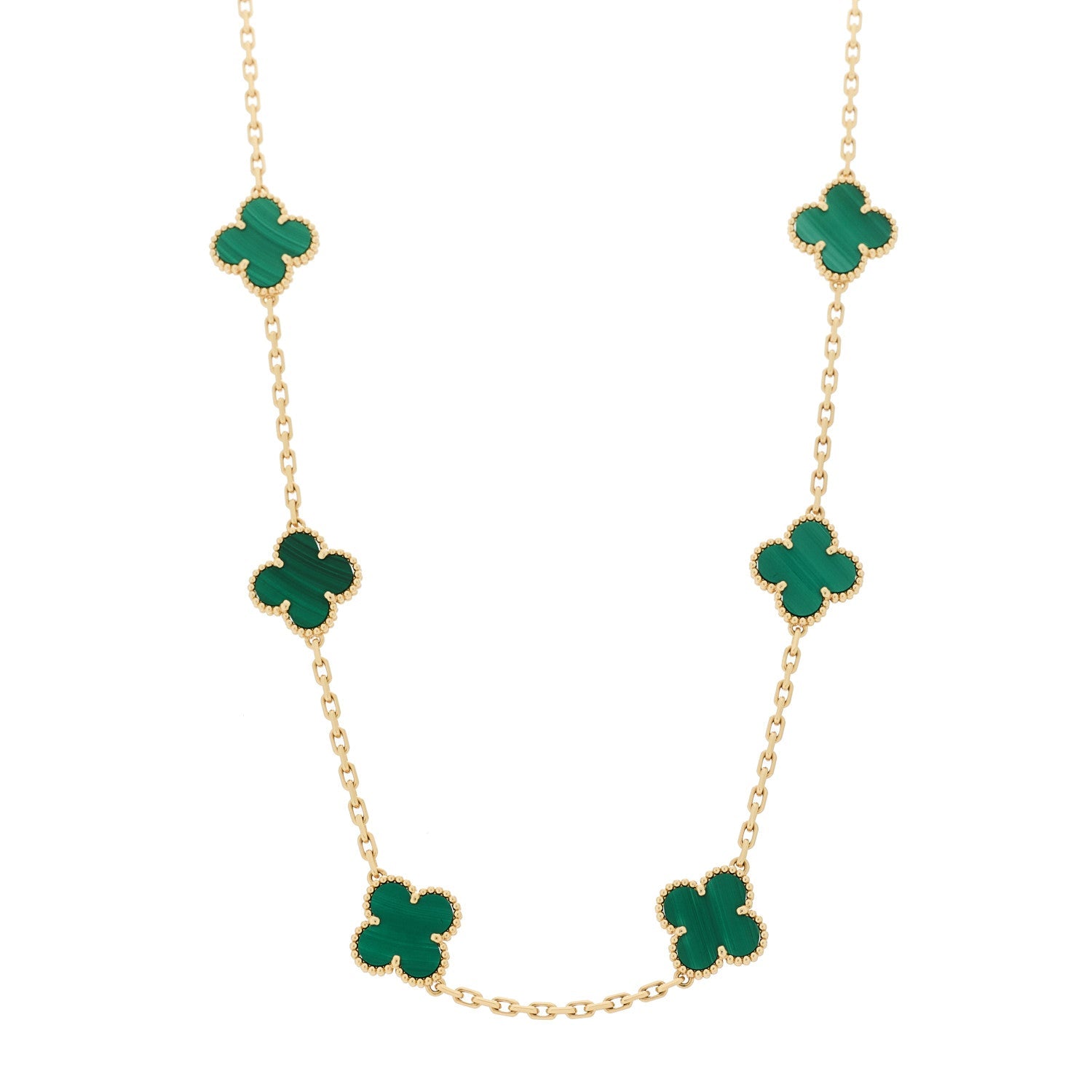 ヴァンクリーフ&アーペル ヴィンテージアルハンブラ 10モチーフ ネックレス マラカイト 18K イエローゴールド VAN CLEEF & ARPELS VINTAGE ALHAMBRA 10 MOTIFS NECKLACE MALACHITE 18K YELLOW GOLD
