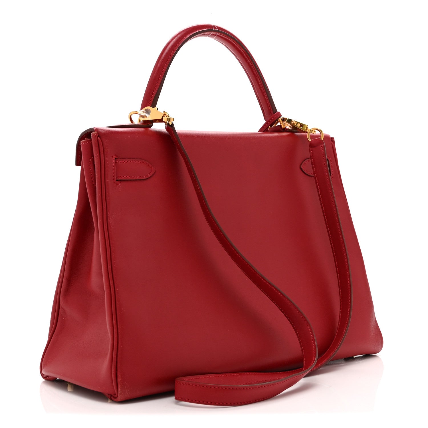 HERMES KELLY 32 RETOURNE ROUGE VIF TADELAKT GOLD HARDWARE