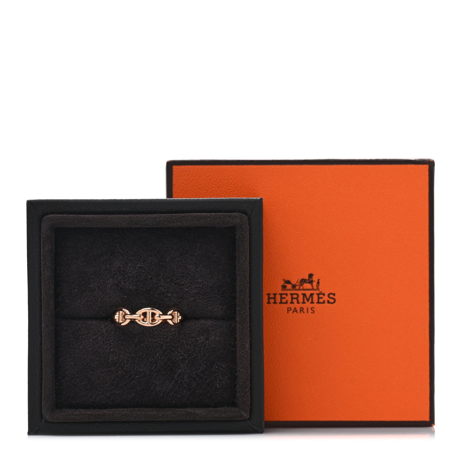 Hermes 18K Rose Gold PM Chaine d'Ancre Enshine Ring 52 6