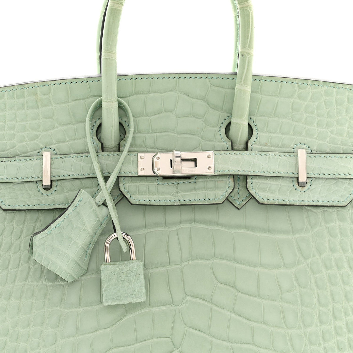 エルメス バーキンセリエ 25 外縫い Vert D'eau マットアリゲーター シルバー金具 HERMES BIRKIN 25 SELLIER VERT D'EAU MATTE ALLIGATOR SILVER HARDWARE