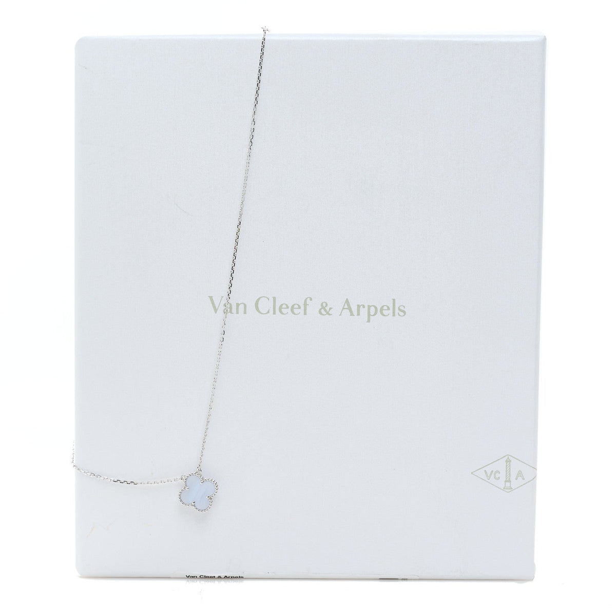 Van Cleef & Arpels Vintage Alhambra Pendant Necklace Chalcedony 18K White Gold