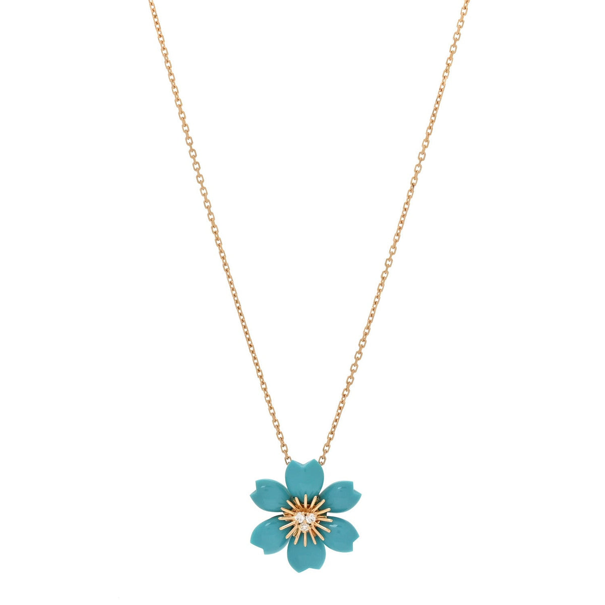 Van Cleef & Arpels Mini Rose de Noel Pendant Necklace, Multicolored, 18K Yellow Gold