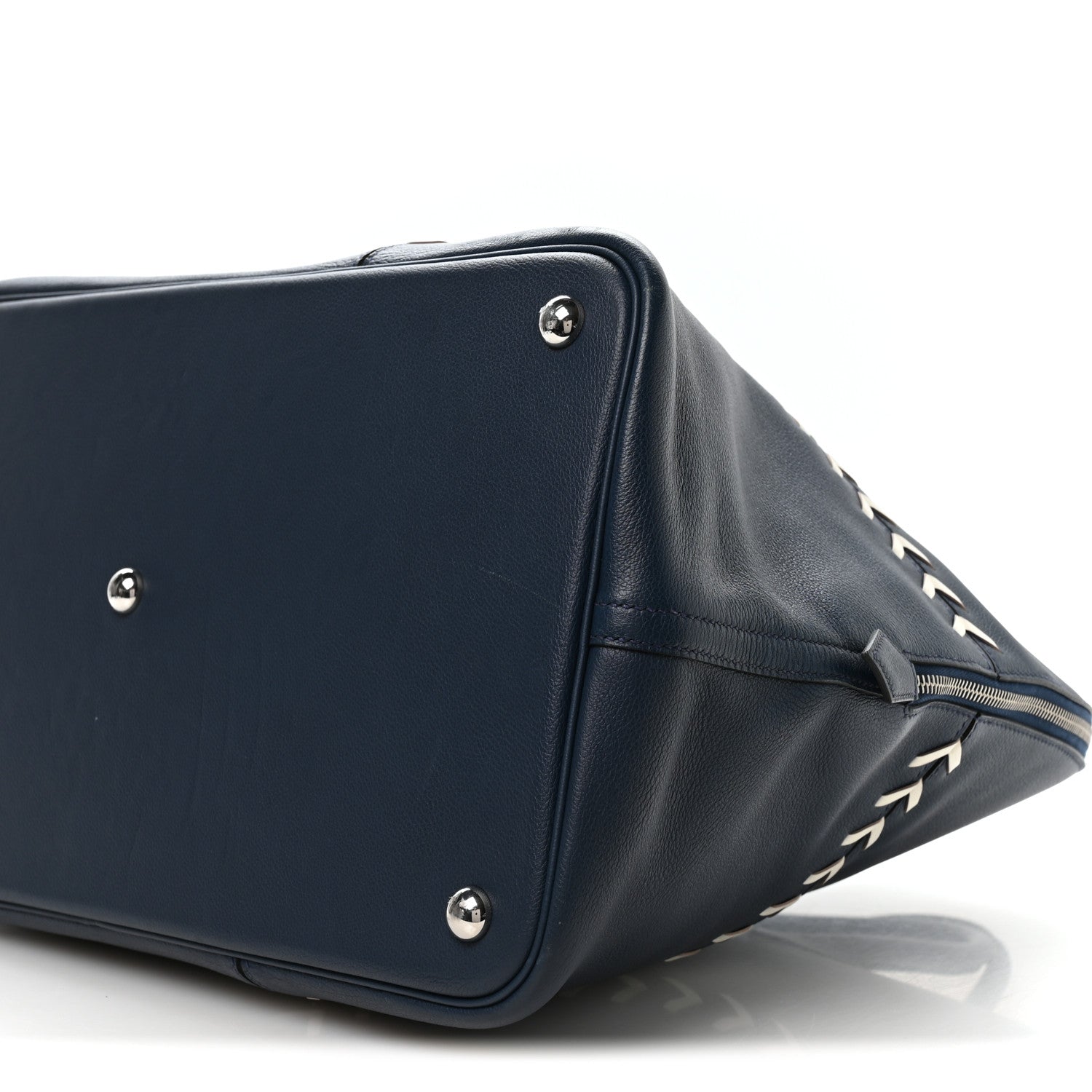 HERMES BOLIDE 1923 45 BASEBALL BAG BLEU DE MALTE BLANC EVERCOLOR SILVER HARDWARE