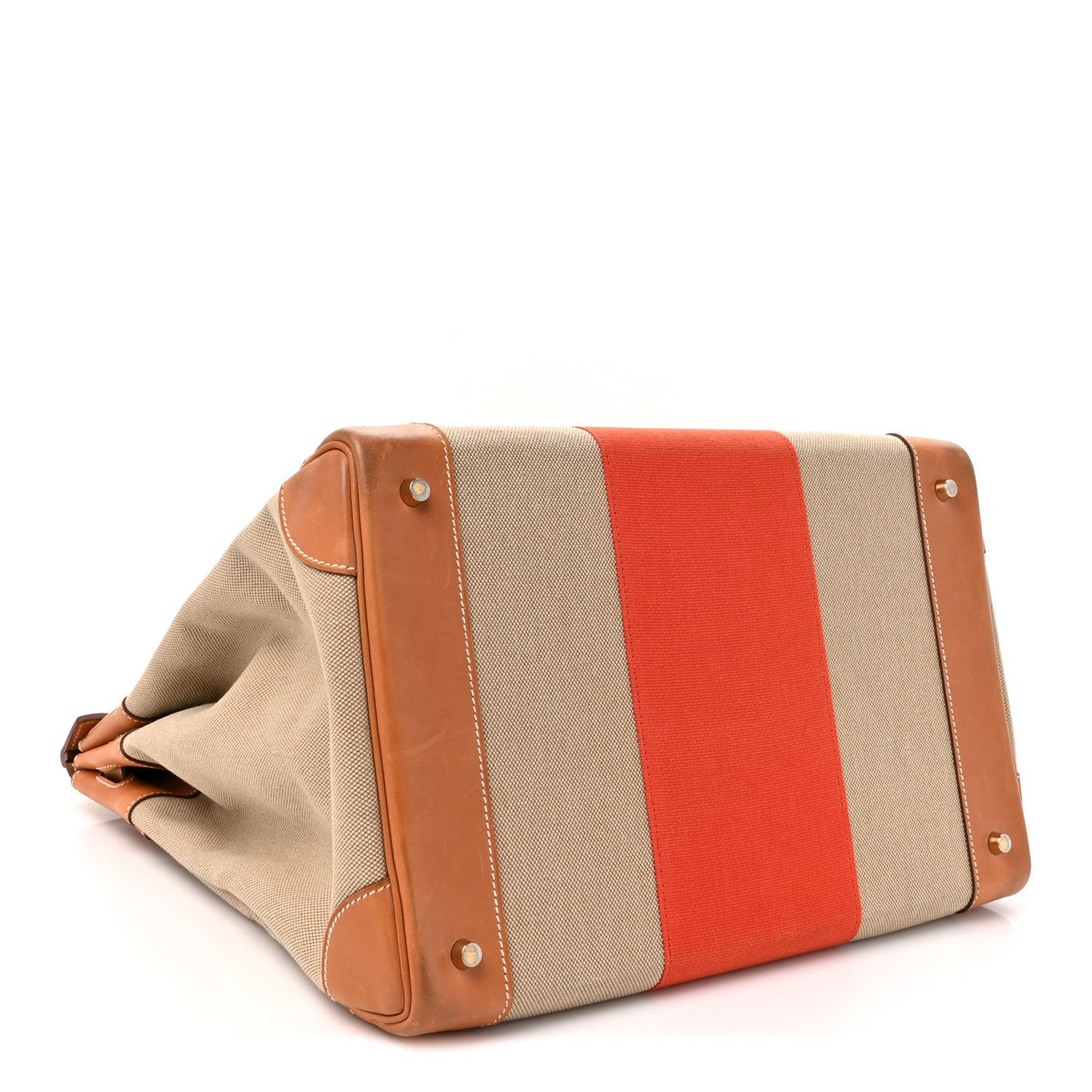 Hermes Birkin 40 Haut A Courroies HAC Fauve Paprika Barenia / Toile Gold Hardware