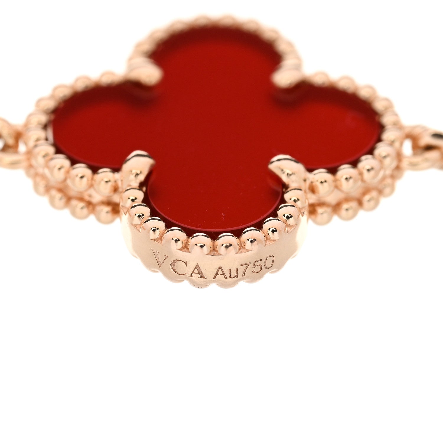 Van Cleef & Arpels 18K Rose Gold Carnelian 5-Motif Guilloche Vintage Alhambra Bracelet