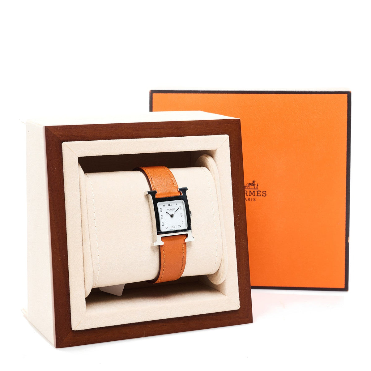 Hermes Heure H 21MM Quartz Watch Orange Swift Stainless Steel