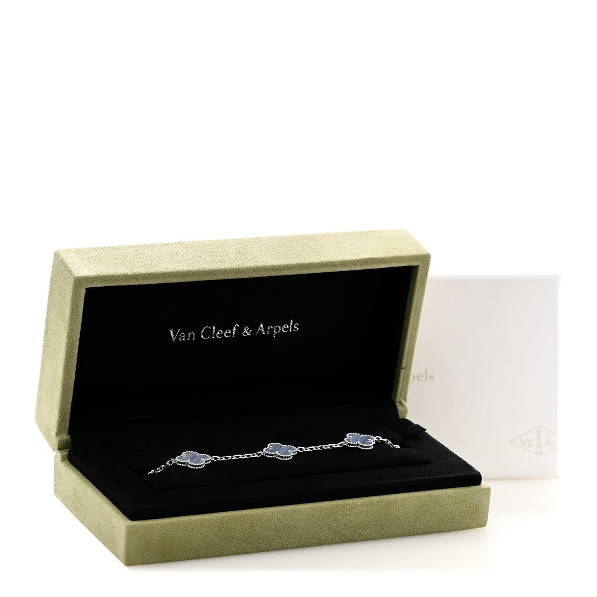 ヴァンクリーフ&アーペル ヴィンテージアルハンブラ 5モチーフ ブレスレット カルセドニー 18K ホワイトゴールド VAN CLEEF & ARPELS VINTAGE ALHAMBRA 5 MOTIFS BRACELET CHALCEDONY 18K WHITE GOLD
