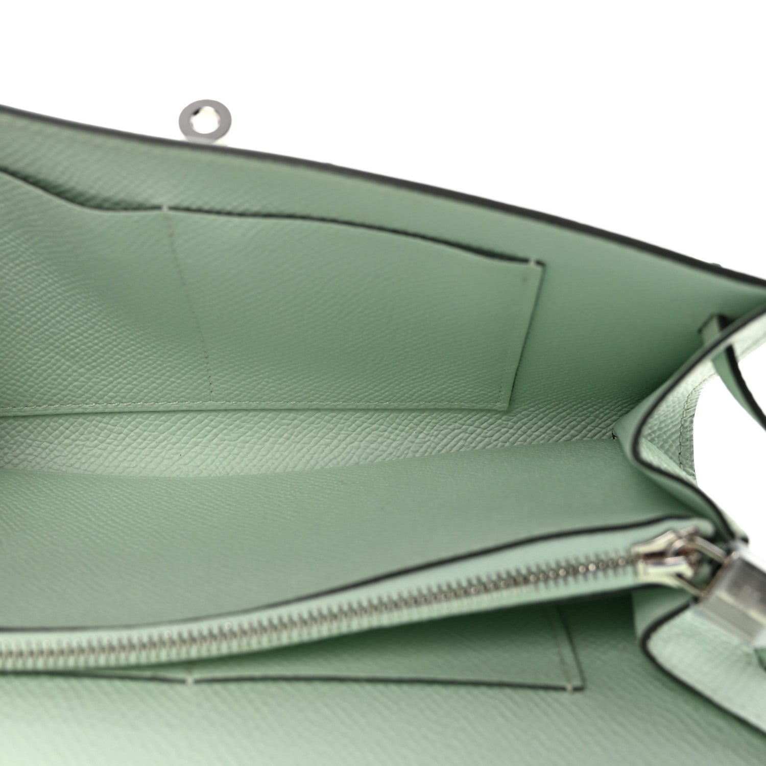 HERMES KELLY TO GO WALLET VERT PEPPERMINT EPSOM SILVER HARDWARE
