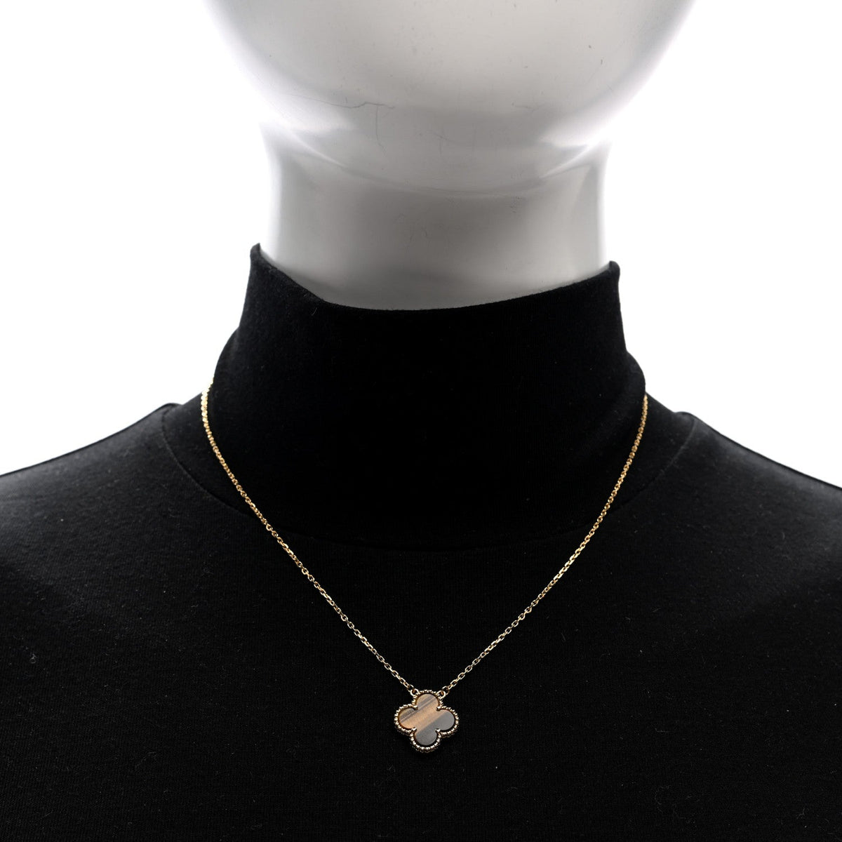 Van Cleef & Arpels Vintage Alhambra Pendant Necklace Tiger's Eye 18K Yellow Gold