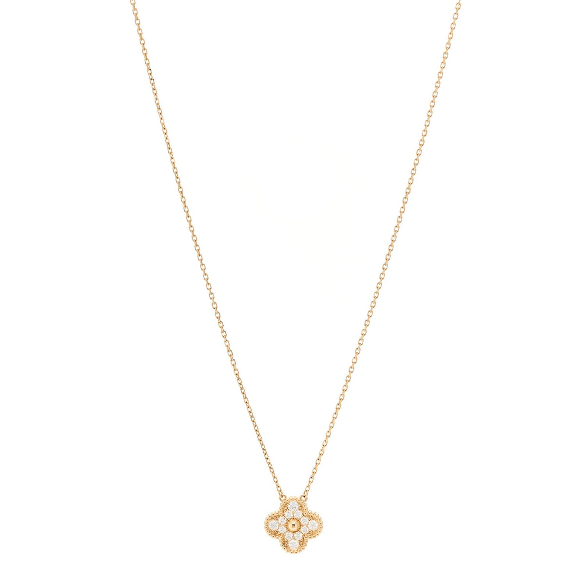 Van Cleef & Arpels Vintage Alhambra Pendant Necklace Diamond 18K Yellow Gold