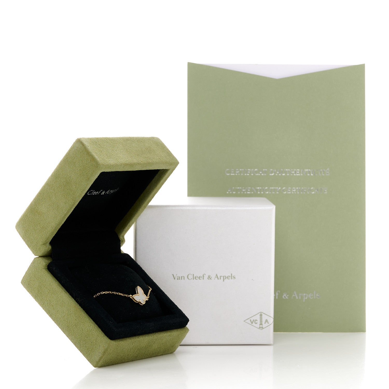 Van Cleef & Arpels 18K Yellow Gold Mother-of-Pearl Sweet Alhambra Butterfly Bracelet