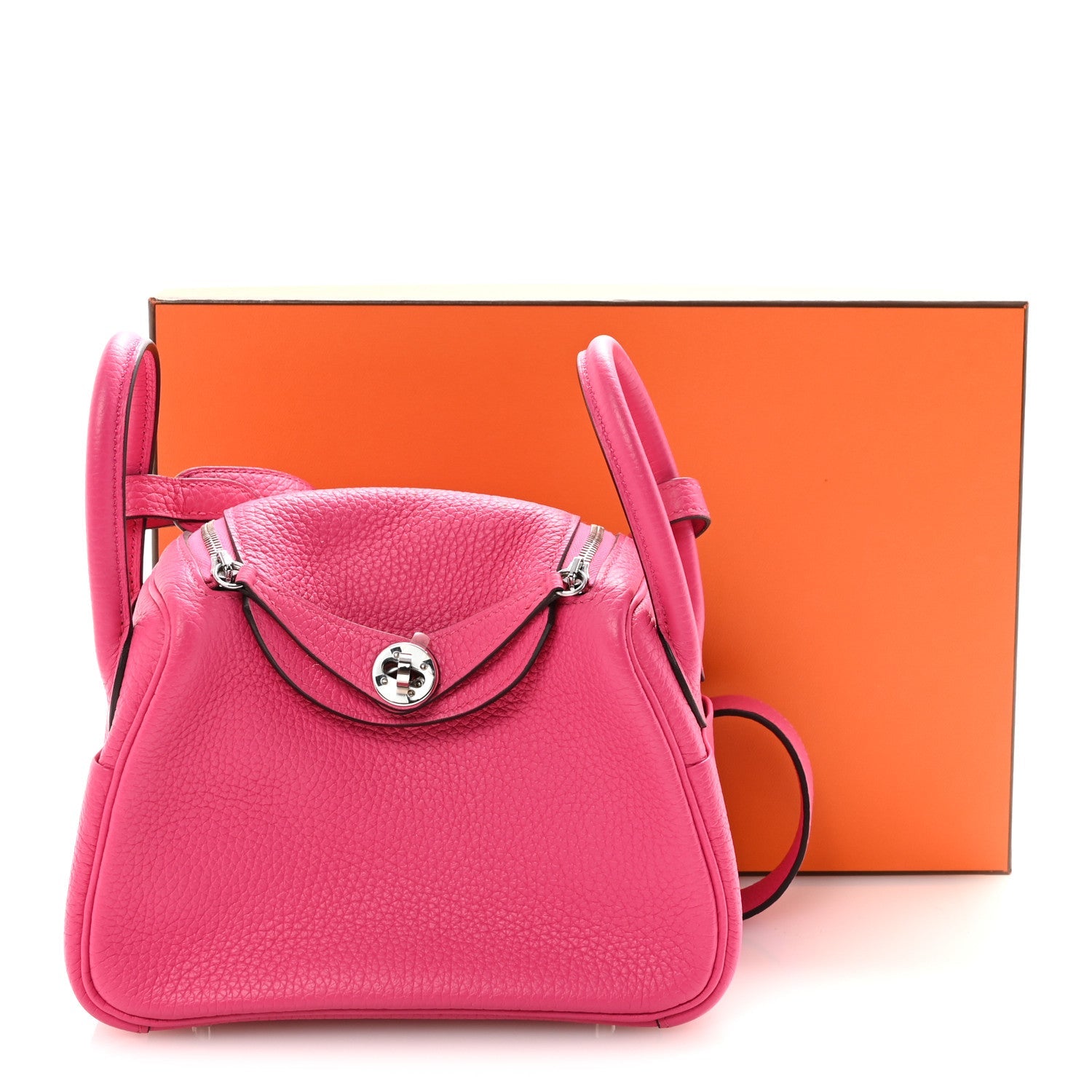 HERMES MINI LINDY 20 ROSE SHOCKING TAURILLON CLEMENCE SILVER HARDWARE