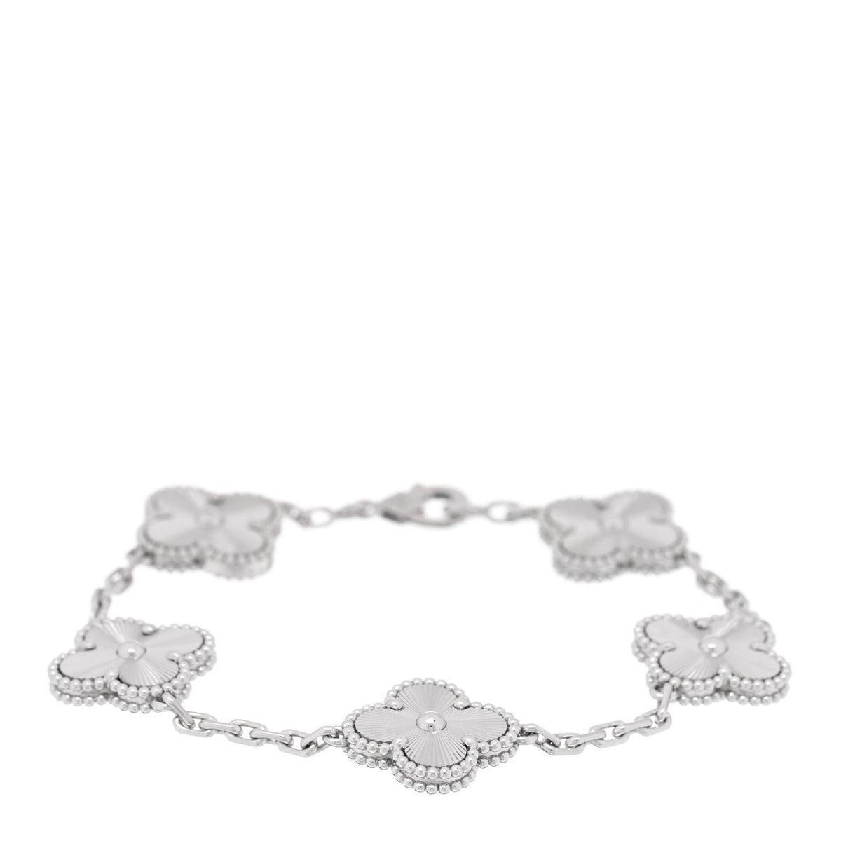 Van Cleef & Arpels Vintage Alhambra 5 Motifs Bracelet Guilloché 18K White Gold