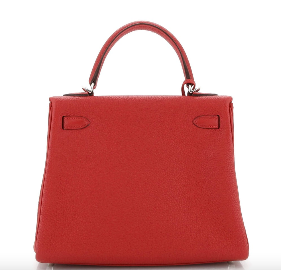 HERMES KELLY 25 RETOURNE ROUGE CASAQUE TOGO SILVER HARDWARE