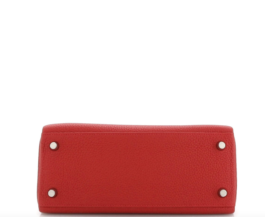 HERMES KELLY 25 RETOURNE ROUGE CASAQUE TOGO SILVER HARDWARE