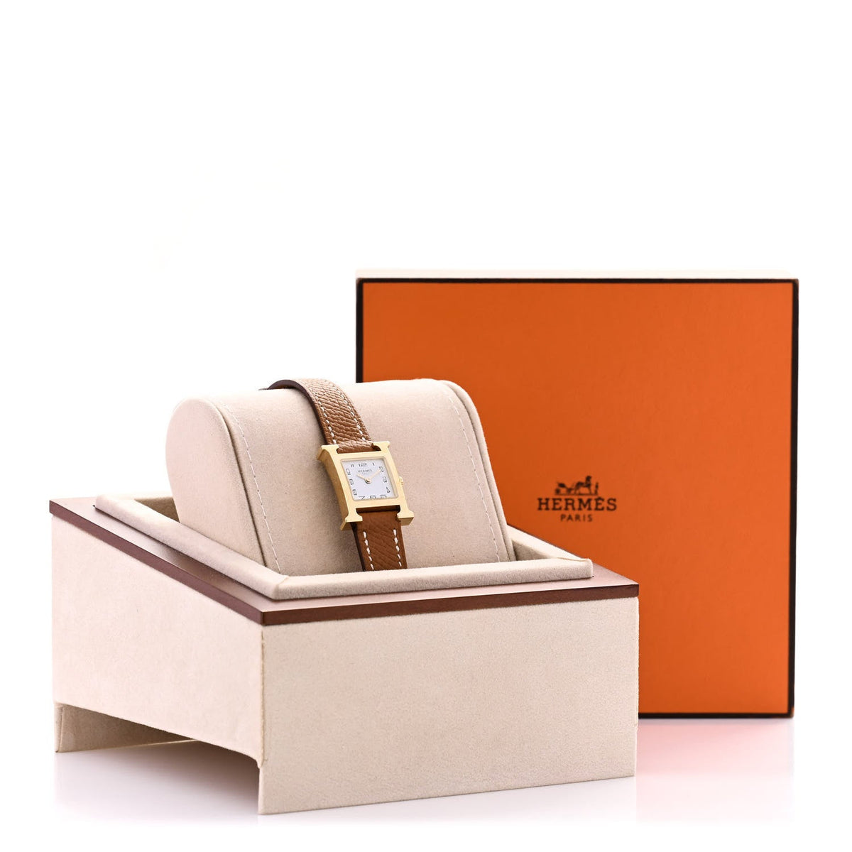 Hermes Heure H 21MM Quartz Watch Gold Epsom Stainless Steel