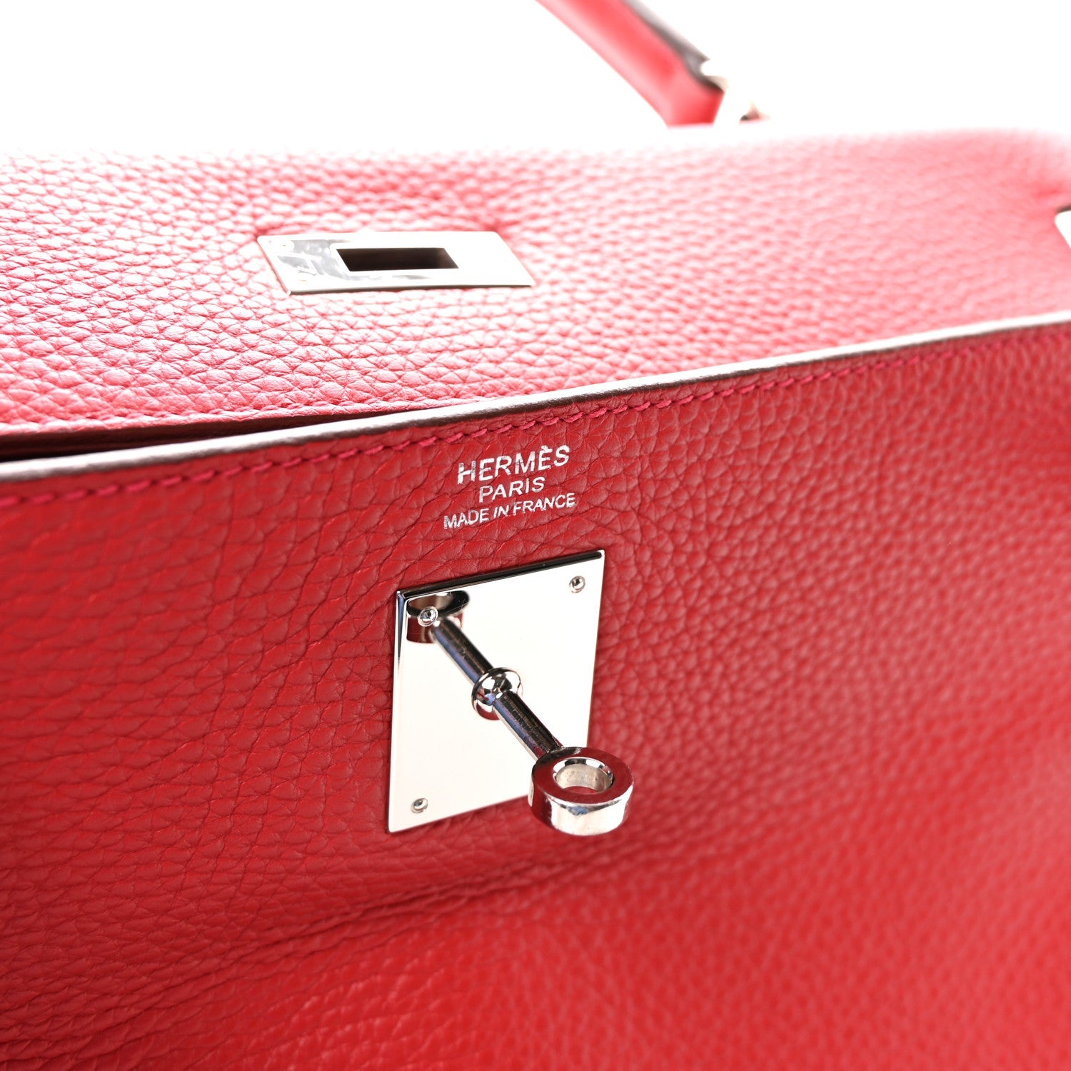 HERMES KELLY 32 RETOURNE ROUGE CASAQUE TOGO SILVER HARDWARE