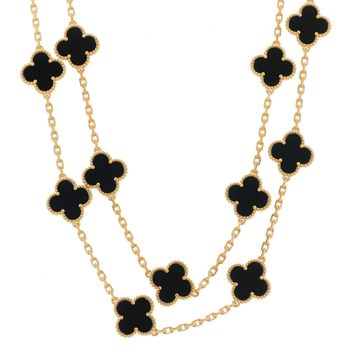 VAN CLEEF & ARPELS VINTAGE ALHAMBRA 20 MOTIFS NECKLACE BLACK ONYX 18K YELLOW GOLD