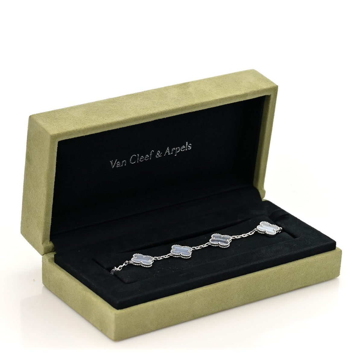 ヴァンクリーフ&アーペル ヴィンテージアルハンブラ 5モチーフ ブレスレット カルセドニー 18K ホワイトゴールド VAN CLEEF & ARPELS VINTAGE ALHAMBRA 5 MOTIFS BRACELET CHALCEDONY 18K WHITE GOLD