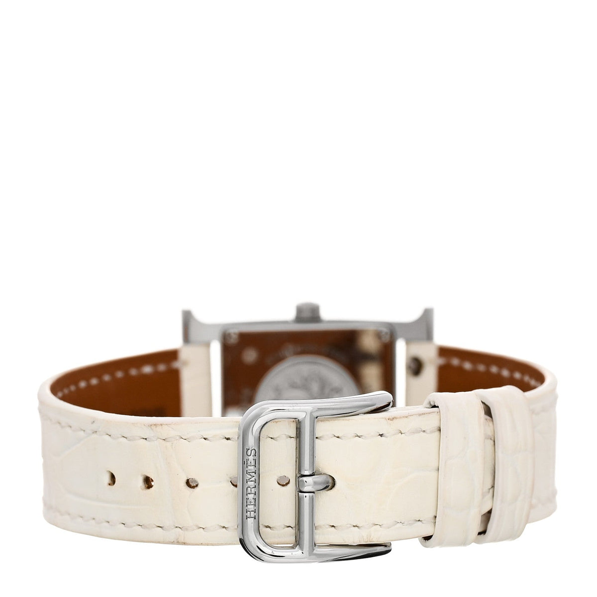 HERMES H WATCH 21mm STAINLESS STEEL BLANC ALLIGATOR