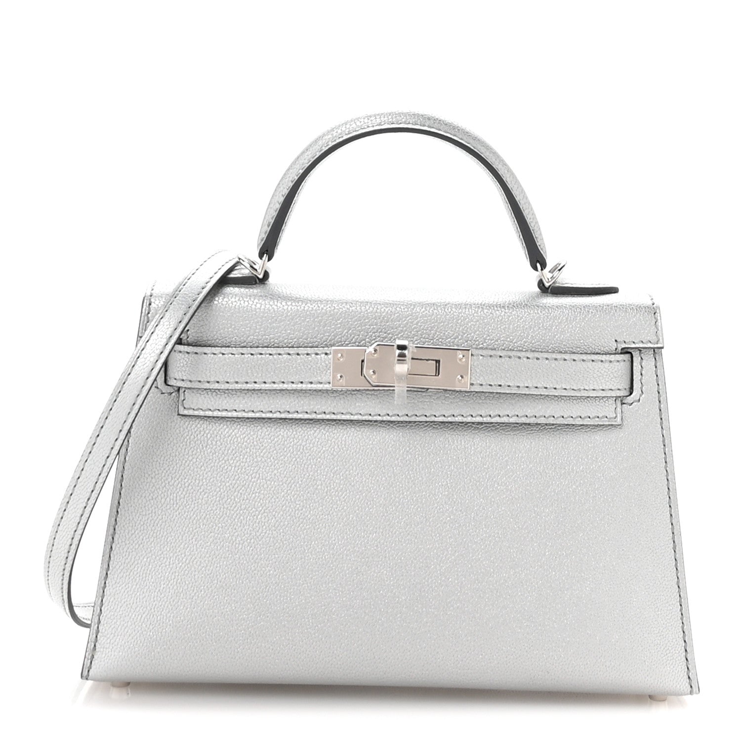Hermès Mini Kelly 20 Sellier Argent Chevre Silver Hardware
