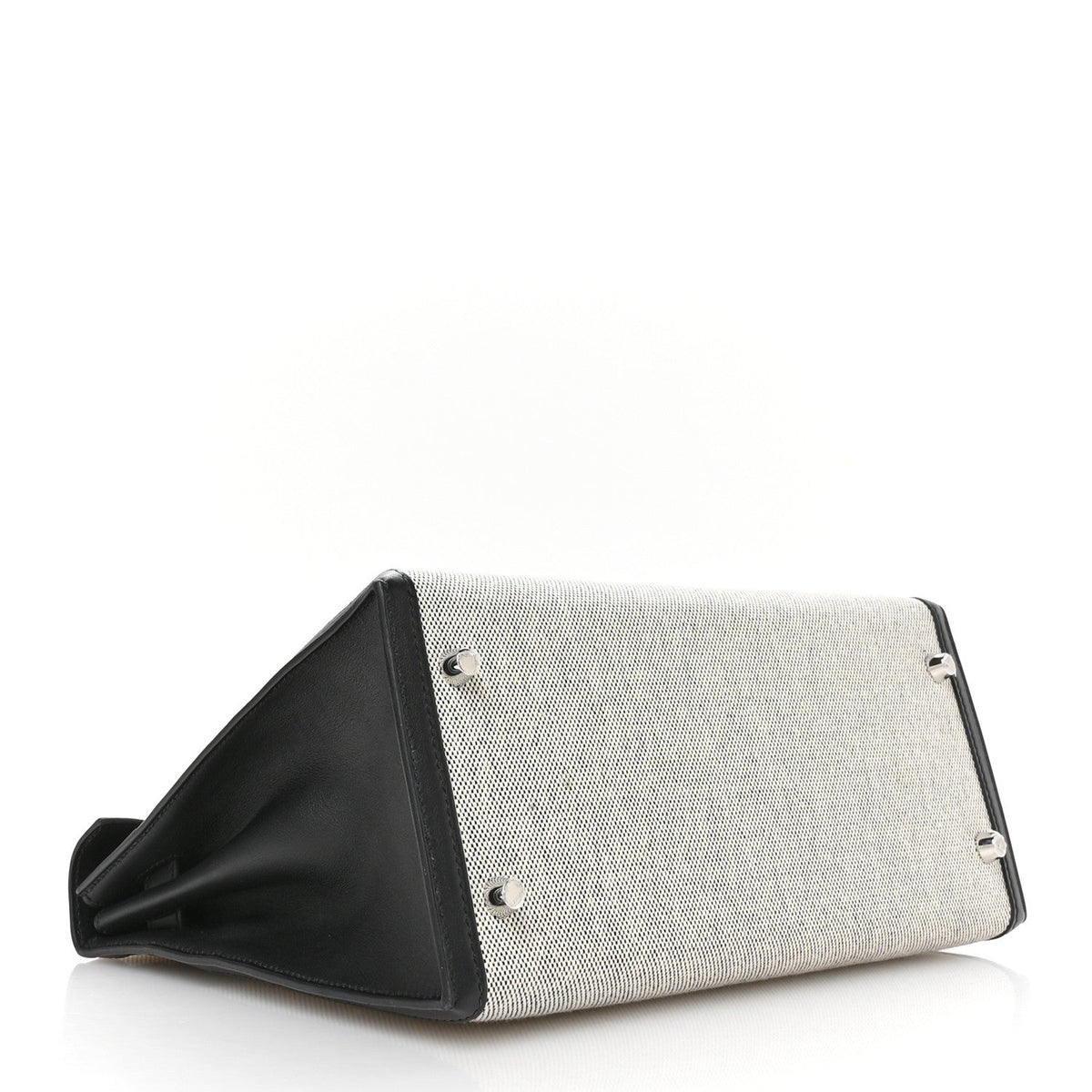 HERMES KELLY 28 SELLIER ECRU BLACK SWIFT / TOILE SILVER HARDWARE