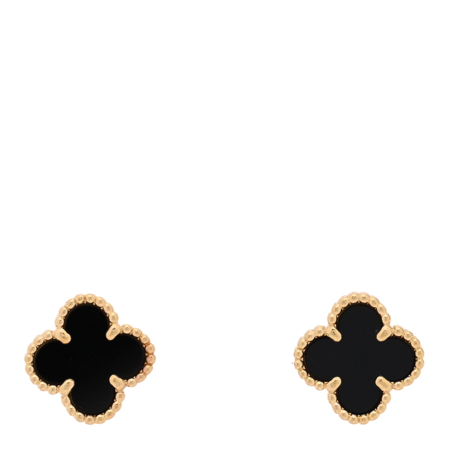 Van Cleef & Arpels 18K Yellow Gold Black Onyx Sweet Alhambra Earrings