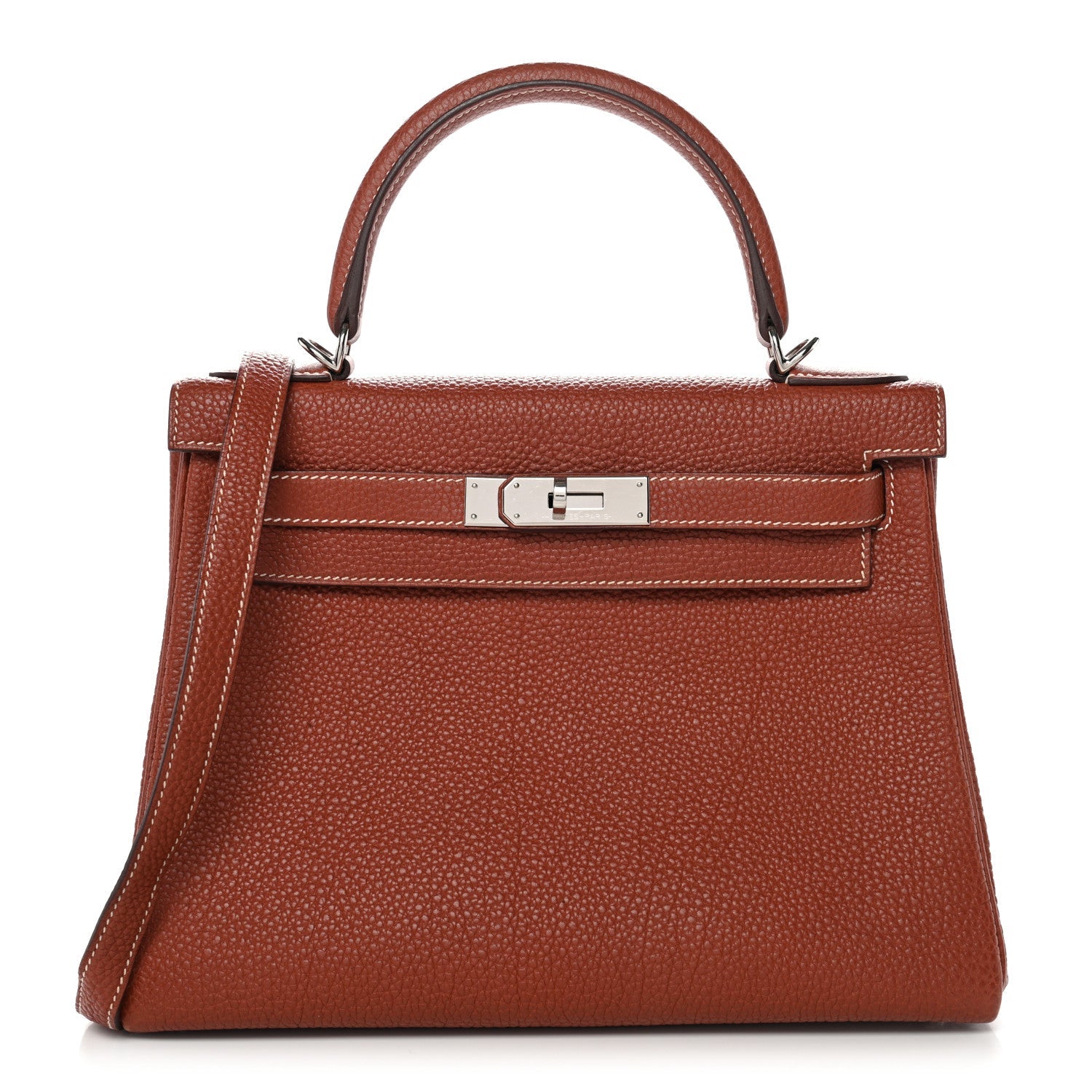 HERMES KELLY 28 RETOURNE SIENNE TOGO SILVER HARDWARE