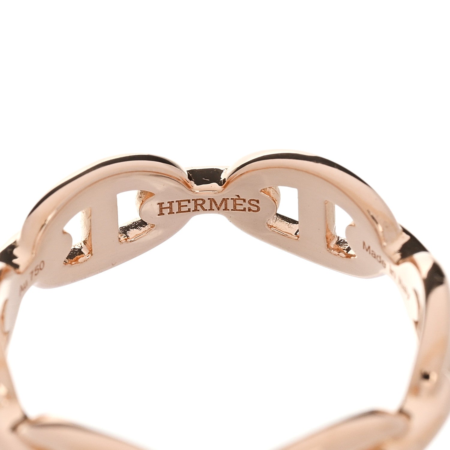 Hermes 18K Rose Gold PM Chaine d'Ancre Enshine Ring, Size 53, 6.5