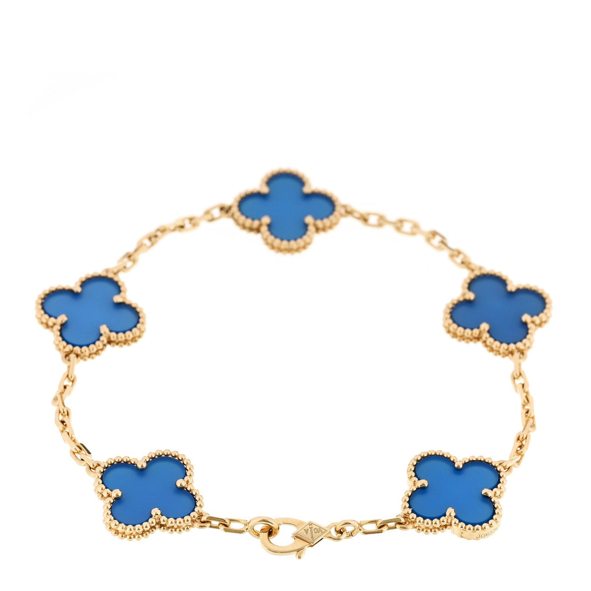 Van Cleef & Arpels Vintage Alhambra 5 Motifs Bracelet Blue Agate 18K Yellow Gold