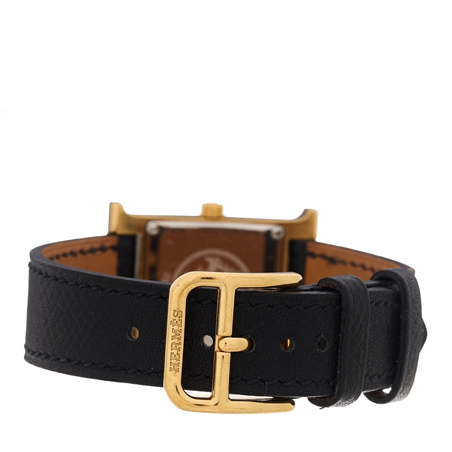 HERMES H WATCH 21mm STAINLESS STEEL NOIR EPSOM