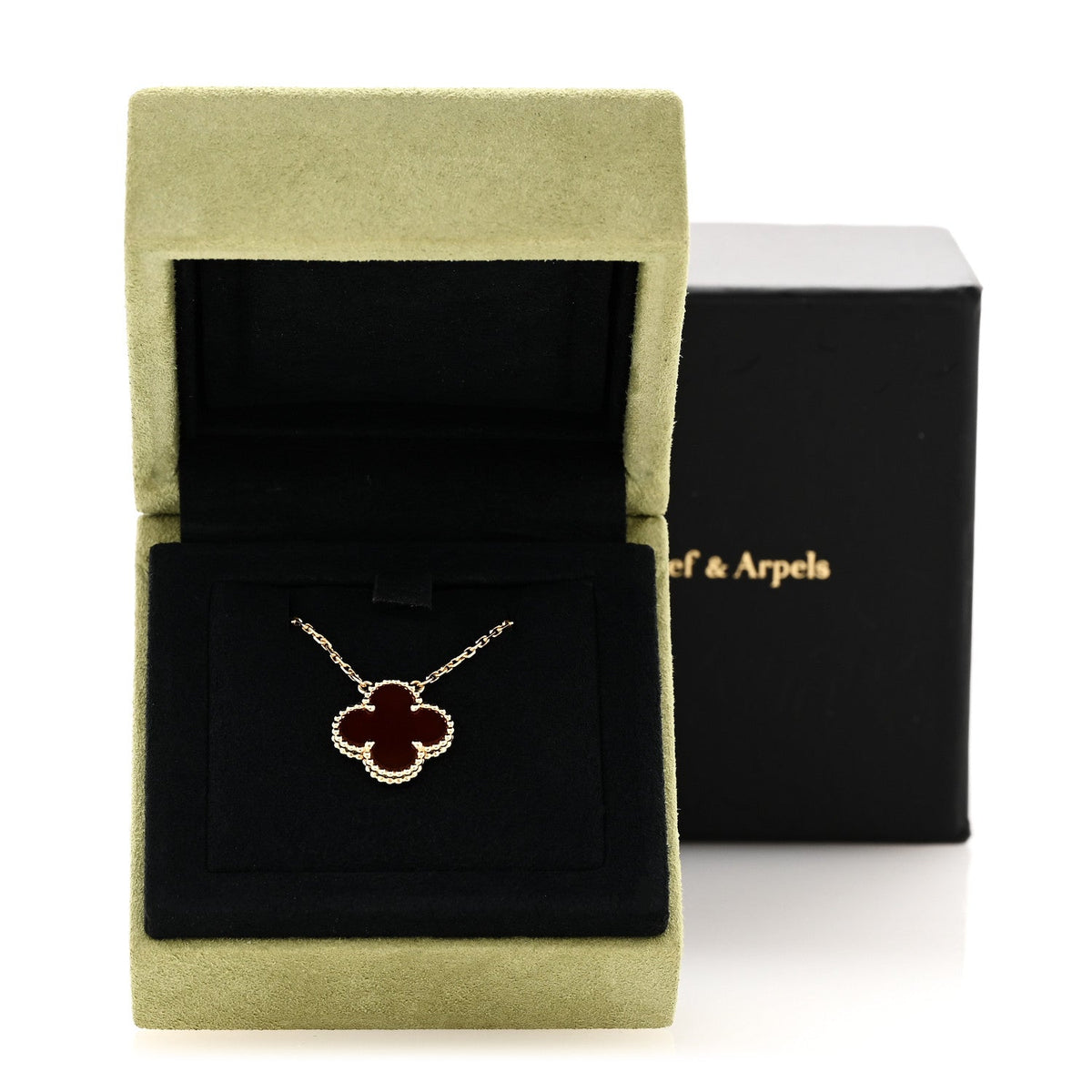 Van Cleef & Arpels Vintage Alhambra Pendant Necklace, Carnelian, 18K Yellow Gold