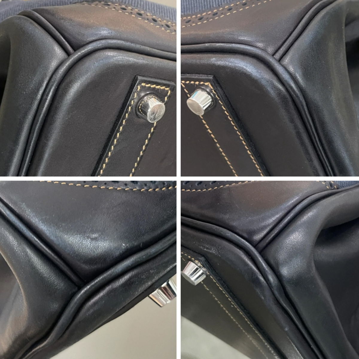 Hermes Birkin 35 Ghillies Denim Fonce Black Veau Evercalf Toile Matte Silver Hardware